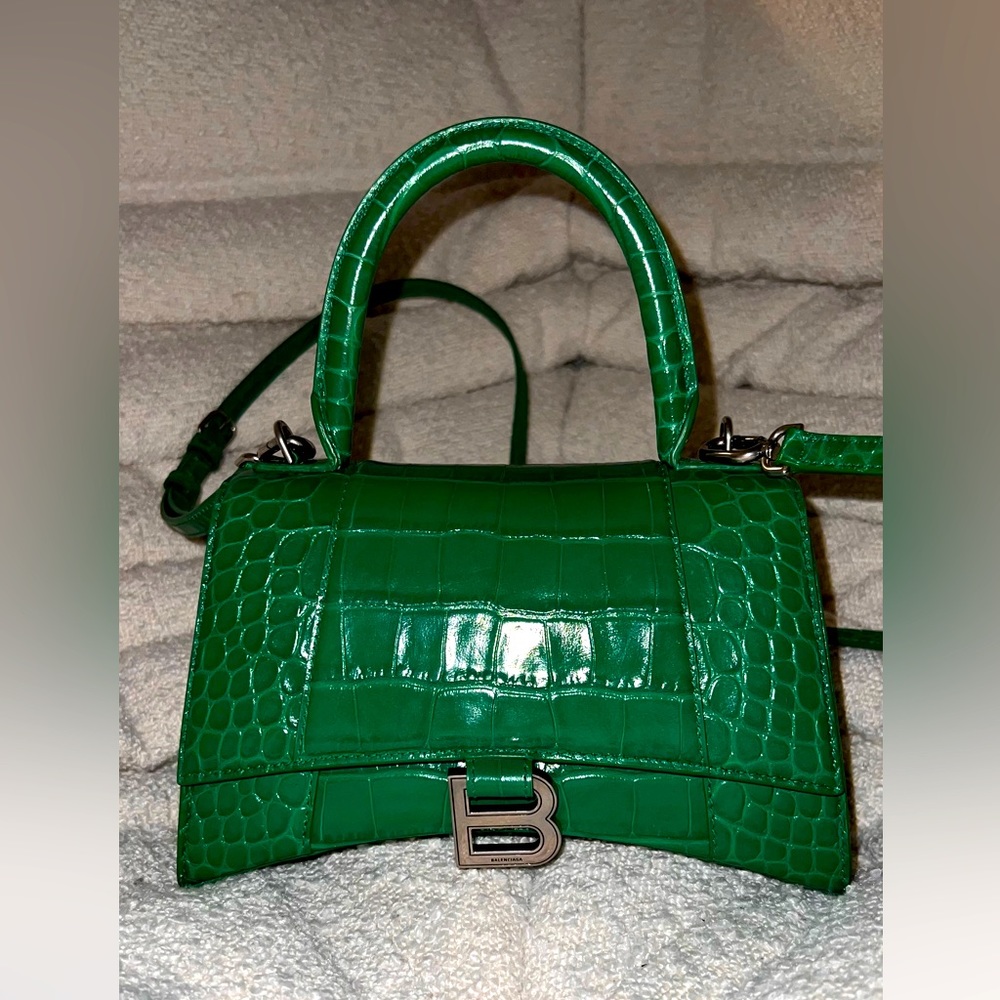 Emerald Green Croc Balenciaga Hourglass Bag